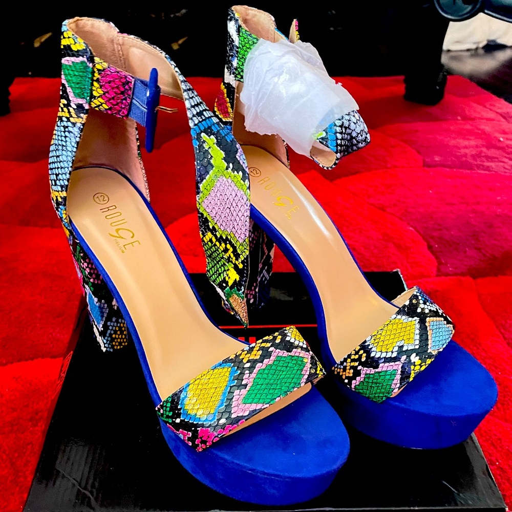 size 12 heels blue snakeskin platforms